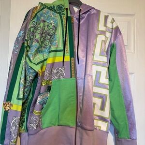 Like New Women’s Versace Barocco Mosaic Print Full-Zip Hoodie Lilac Green Sz 46